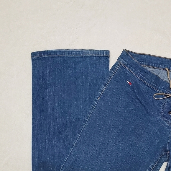 RARE Vintage 90s Tommy Hilfiger Low Rise Leather Lace-up Stretchy Boot Cut Jeans - Picture 7 of 12